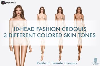 5 Female Fashion Croquis Templates - 10 Head Fashion Figure - Light, Medium, Tan Skin Tones Color - Image 9