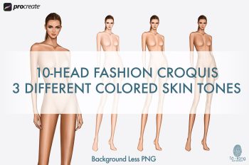 5 Female Fashion Croquis Templates - 10 Head Fashion Figure - Light, Medium, Tan Skin Tones Color - Image 6