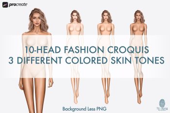 5 Female Fashion Croquis Templates - 10 Head Fashion Figure - Light, Medium, Tan Skin Tones Color - Image 5