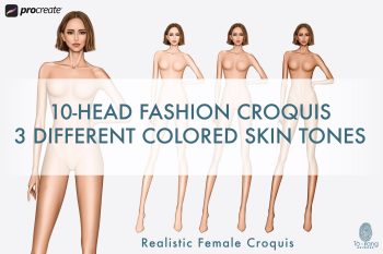 5 Female Fashion Croquis Templates - 10 Head Fashion Figure - Light, Medium, Tan Skin Tones Color - Image 7
