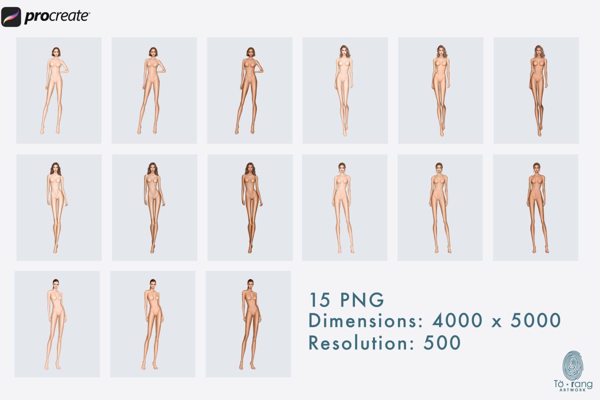 5 Female Fashion Croquis Templates - 10 Head Fashion Figure - Light, Medium, Tan Skin Tones Color - Image 4