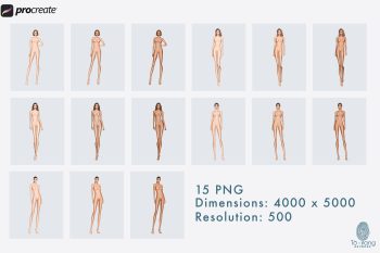 5 Female Fashion Croquis Templates - 10 Head Fashion Figure - Light, Medium, Tan Skin Tones Color - Image 4