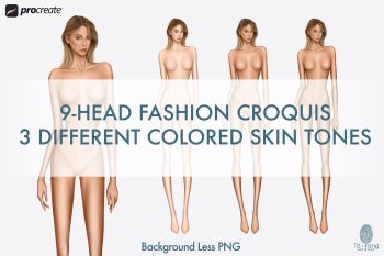Female Fashion Croquis Templates, Standing Pose, 9 Head Fashion Figure, 3 Different Colored Skin Tones - Image 3