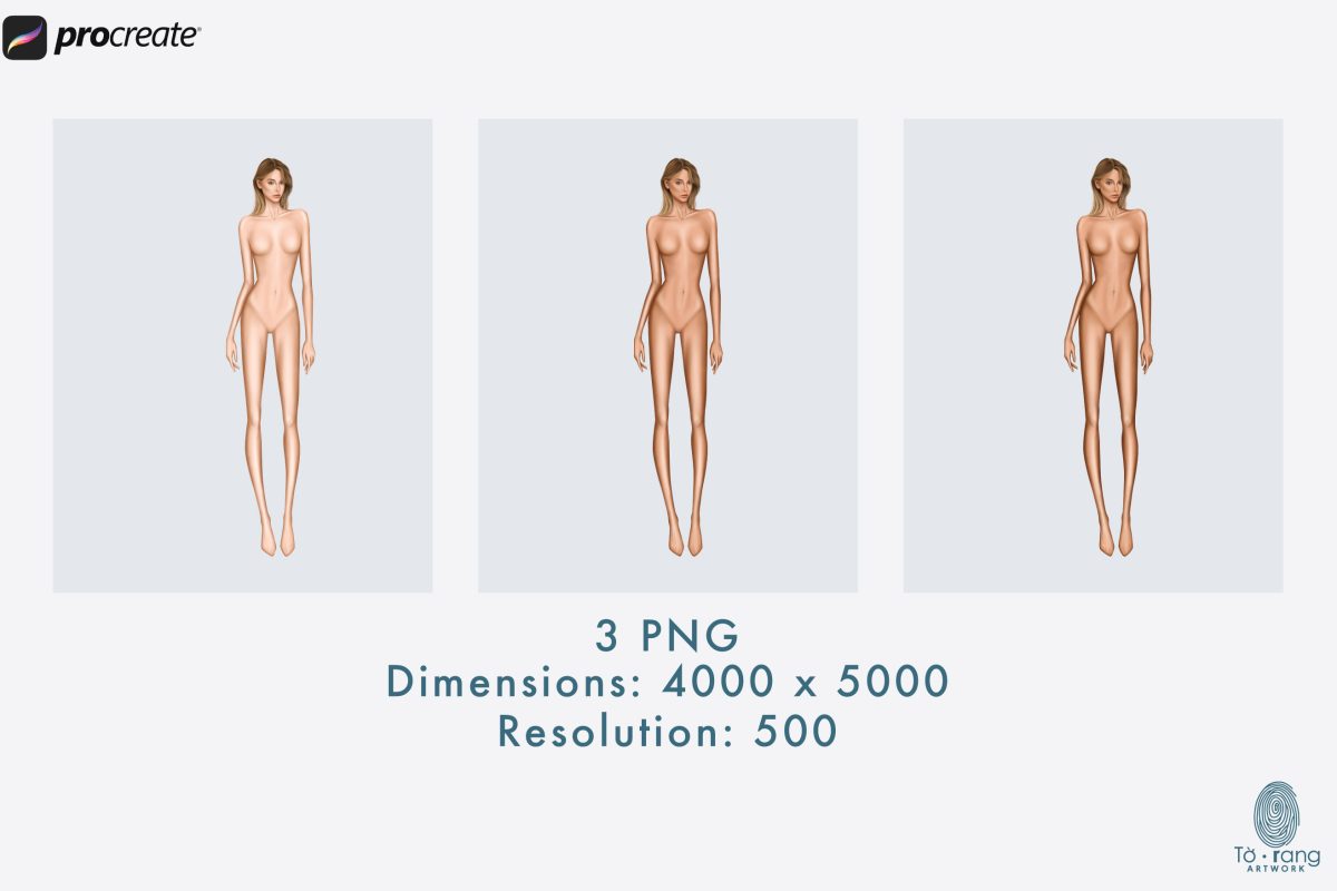 Female Fashion Croquis Templates, Standing Pose, 9 Head Fashion Figure, 3 Different Colored Skin Tones - Image 4