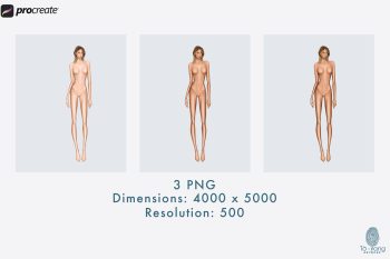 Female Fashion Croquis Templates, Standing Pose, 9 Head Fashion Figure, 3 Different Colored Skin Tones - Image 4