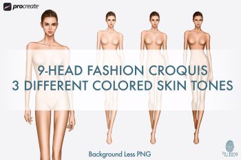 Female Fashion Croquis Templates, Runway Pose, 9 Head Fashion Figure, 3 Different Colored Skin Tones - Image 2
