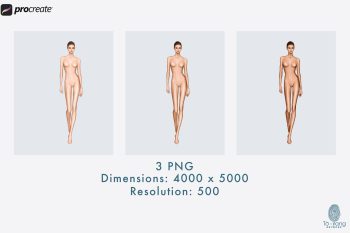 Female Fashion Croquis Templates, Runway Pose, 9 Head Fashion Figure, 3 Different Colored Skin Tones - Image 4