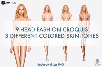 Female Fashion Figure Templates, Catwalk Pose, 9 Head Fashion Figure, 3 Different Colored Skin Tones - Image 2