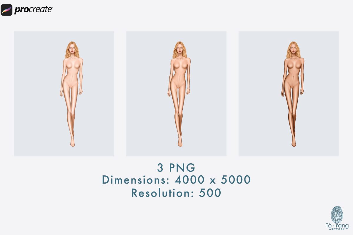 Female Fashion Figure Templates, Catwalk Pose, 9 Head Fashion Figure, 3 Different Colored Skin Tones - Image 4