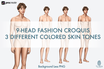 Male Fashion Croquis Templates, Relaxing Pose, 3 Different Colored Skin Tones, 9-Head Fashion Figure