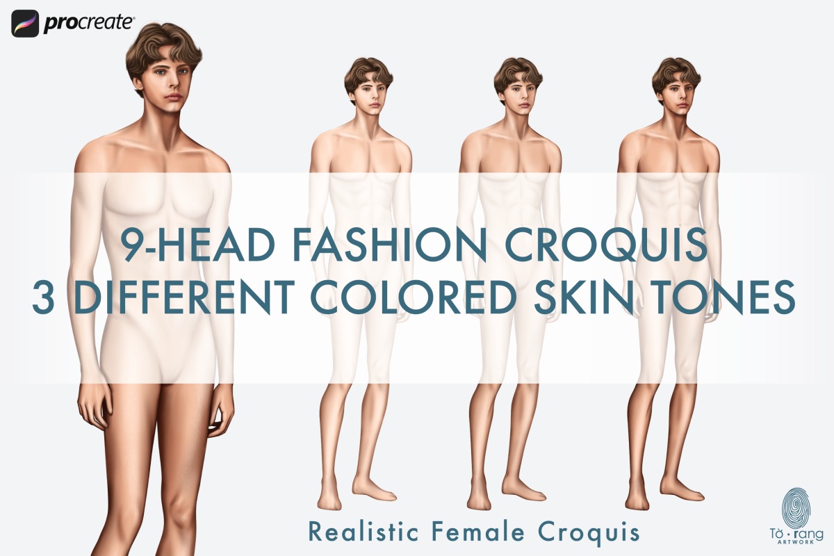 Male Fashion Croquis Templates, Relaxing Pose, 3 Different Colored Skin Tones, 9-Head Fashion Figure - Image 2