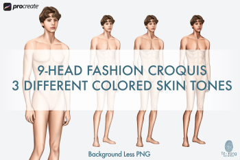 Male Fashion Croquis Templates, Relaxing Pose, 3 Different Colored Skin Tones, 9-Head Fashion Figure - Image 3