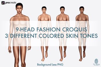 Male Fashion Croquis Templates, Catwalk Pose, 3 Different Colored Skin Tones, 9-Head Fashion Figure - Image 2