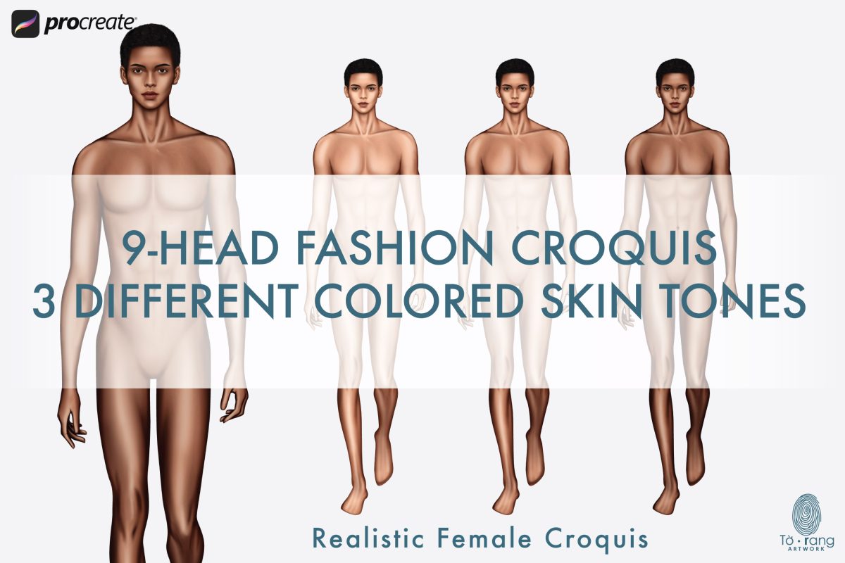 Male Fashion Croquis Templates, Catwalk Pose, 3 Different Colored Skin Tones, 9-Head Fashion Figure - Image 3