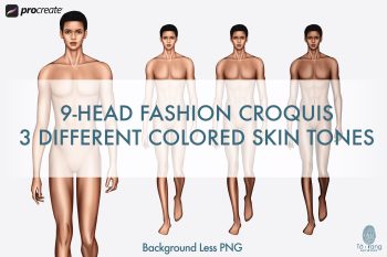 Male Fashion Croquis Templates, Catwalk Pose, 3 Different Colored Skin Tones, 9-Head Fashion Figure
