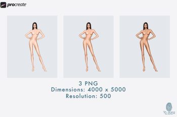 9 Head Fashion Croquis, Female Fashion Figure Templates, Standing Pose, 3 Different Colored Skin Tones - Image 4
