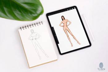 9 Head Fashion Croquis, Female Fashion Figure Templates, Standing Pose, 3 Different Colored Skin Tones - Image 5
