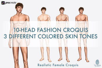 Male Fashion Croquis Templates, 3 Different Colored Skin Tones, 10-Head Fashion Figure - Image 3