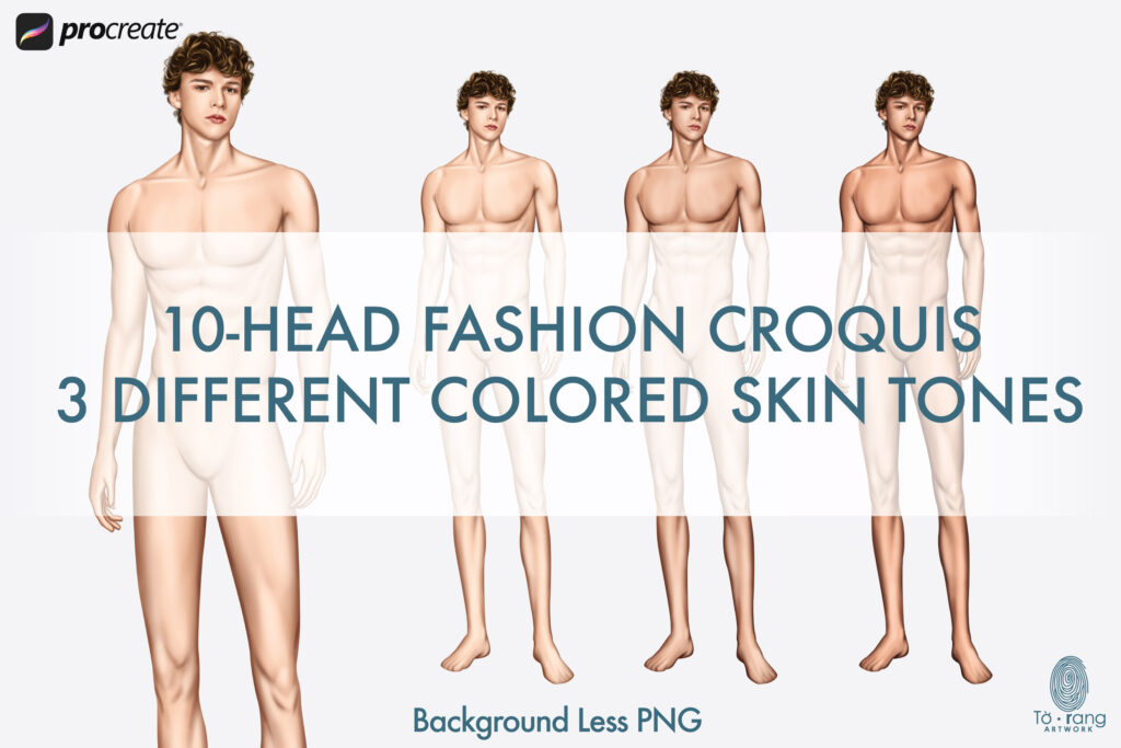 Male Fashion Croquis Templates, 3 Different Colored Skin Tones, 10-Head ...