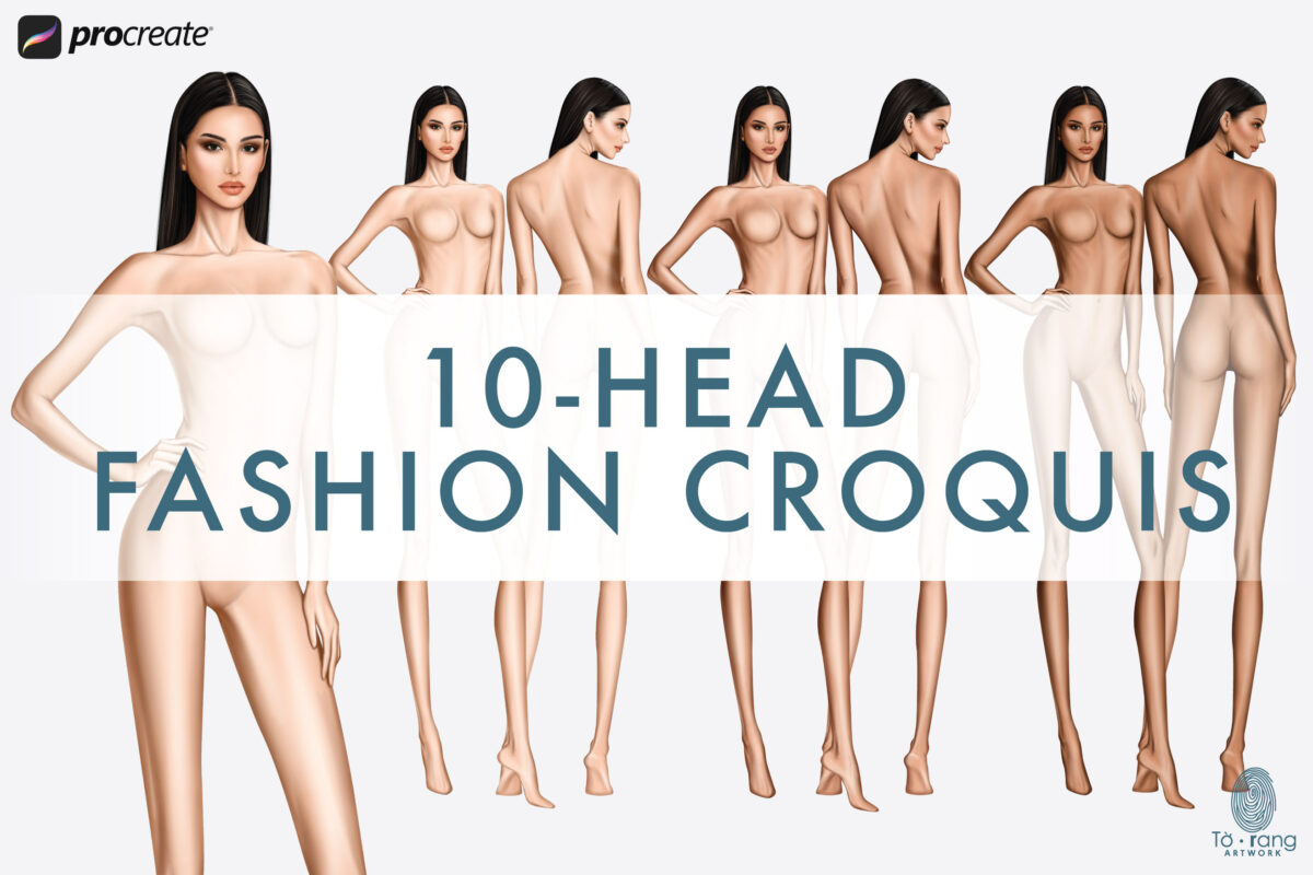 Female Fashion Croquis Templates, 10-Head, Front and Back, 3 Different Colored Skin Tones - Image 2