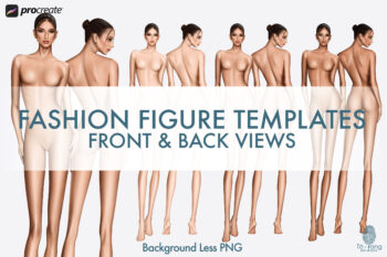 Female Fashion Figure Templates, 10-Head, Front and Back Views, 3 Different Colored Skin Tones