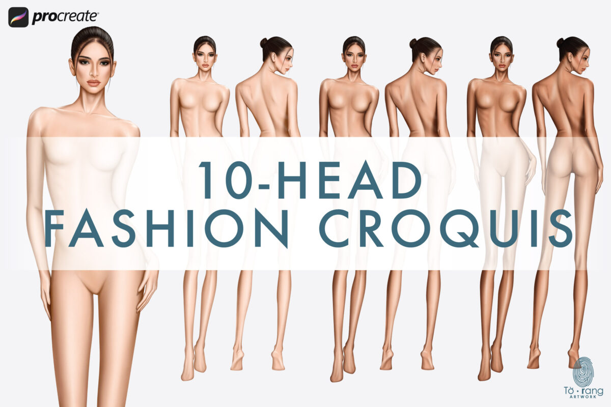 Female Fashion Figure Templates, 10-Head, Front and Back Views, 3 Different Colored Skin Tones - Image 2