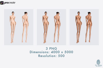 Female Fashion Figure Templates, 10-Head, Front and Back Views, 3 Different Colored Skin Tones - Image 3