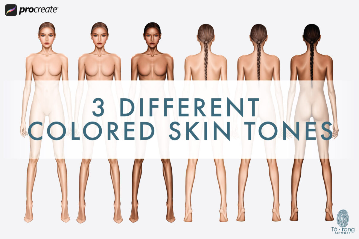 Female Fashion Figure Templates, 8-Head, Front and Back, 3 Different Colored Skin Tones - Image 5
