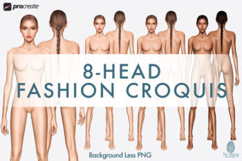 Female Fashion Figure Templates, 8-Head, Front and Back, 3 Different Colored Skin Tones - Image 2