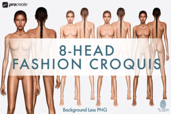 Female Fashion Figure Templates, 8-Head, Front and Back, 3 Different Colored Skin Tones - Image 3