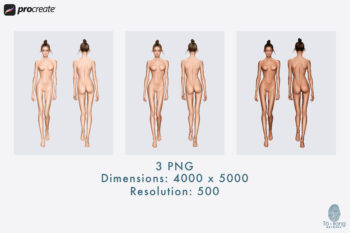 Female Fashion Figure Templates, 8-Head, Runway Pose, Front and Back, 3 Different Colored Skin Tones - Image 5