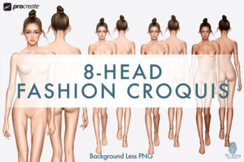 Female Fashion Figure Templates, 8-Head, Runway Pose, Front and Back, 3 Different Colored Skin Tones - Image 2