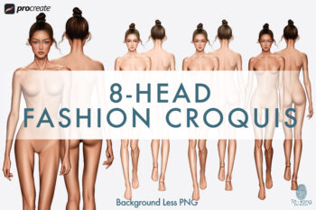 Female Fashion Figure Templates, 8-Head, Runway Pose, Front and Back, 3 Different Colored Skin Tones - Image 3
