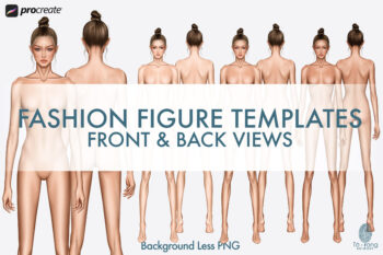 Female Fashion Croquis Templates, 9-Head Proportions, Front & Back Views, 3 Skin Tones, Bun Hairstyle - Image 2