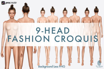 Female Fashion Croquis Templates, 9-Head Proportions, Front & Back Views, 3 Skin Tones, Bun Hairstyle - Image 3