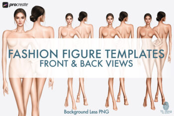 Female Fashion Figure Templates, 9-Head Proportions, Front & Back Views, 3 Skin Tones
