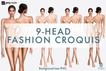 Female Fashion Figure Templates, 9-Head Proportions, Front & Back Views, 3 Skin Tones - Image 3