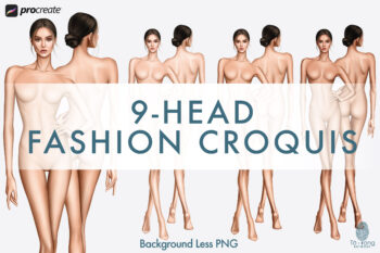 Female Fashion Figure Templates, 9-Head Proportions, Front & Back Views, 3 Skin Tones - Image 2