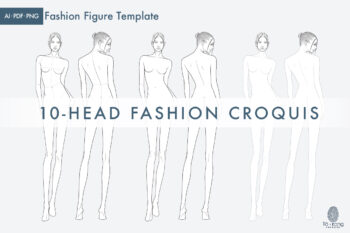 10-Head Fashion Figure Vector Template – Front & Back Views - Image 2