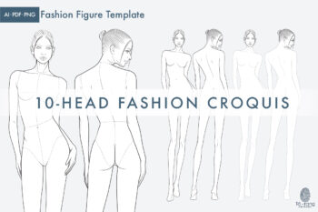 10-Head Fashion Figure Vector Template – Front & Back Views