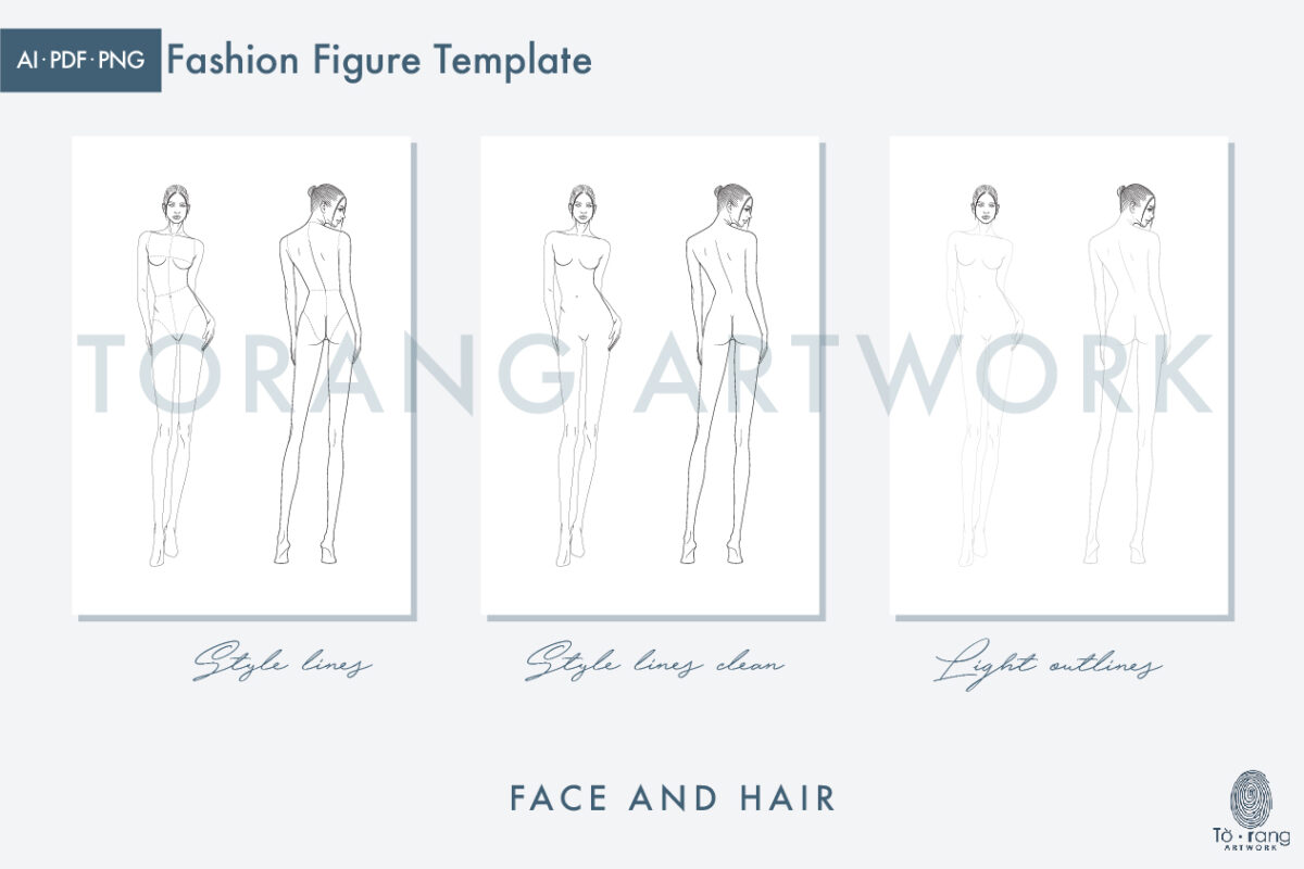 10-Head Fashion Figure Vector Template – Front & Back Views - Image 3