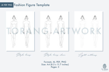 8-Head Fashion Figure Vector Template – Front & Back Views – Runway Pose - Image 3