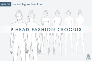 9-Head Fashion Figure Vector Template – Standing Pose – Front & Back Views