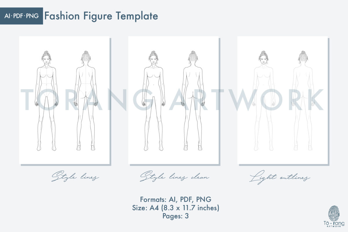 9-Head Fashion Figure Vector Template – Standing Pose – Front & Back Views - Image 3