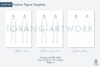 9-Head Fashion Figure Vector Template – Standing Pose – Front & Back Views - Image 3