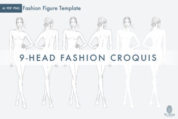 9-Head Fashion Figure Vector Template – Front & Back Views - Image 2