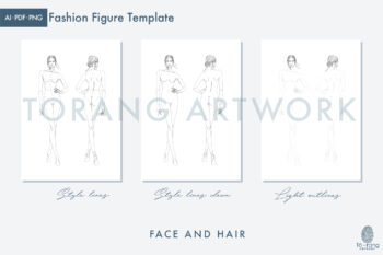 9-Head Fashion Figure Vector Template – Front & Back Views - Image 3