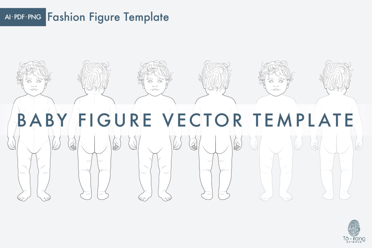 Baby Figure Vector Template, Front and Back Views - Image 2