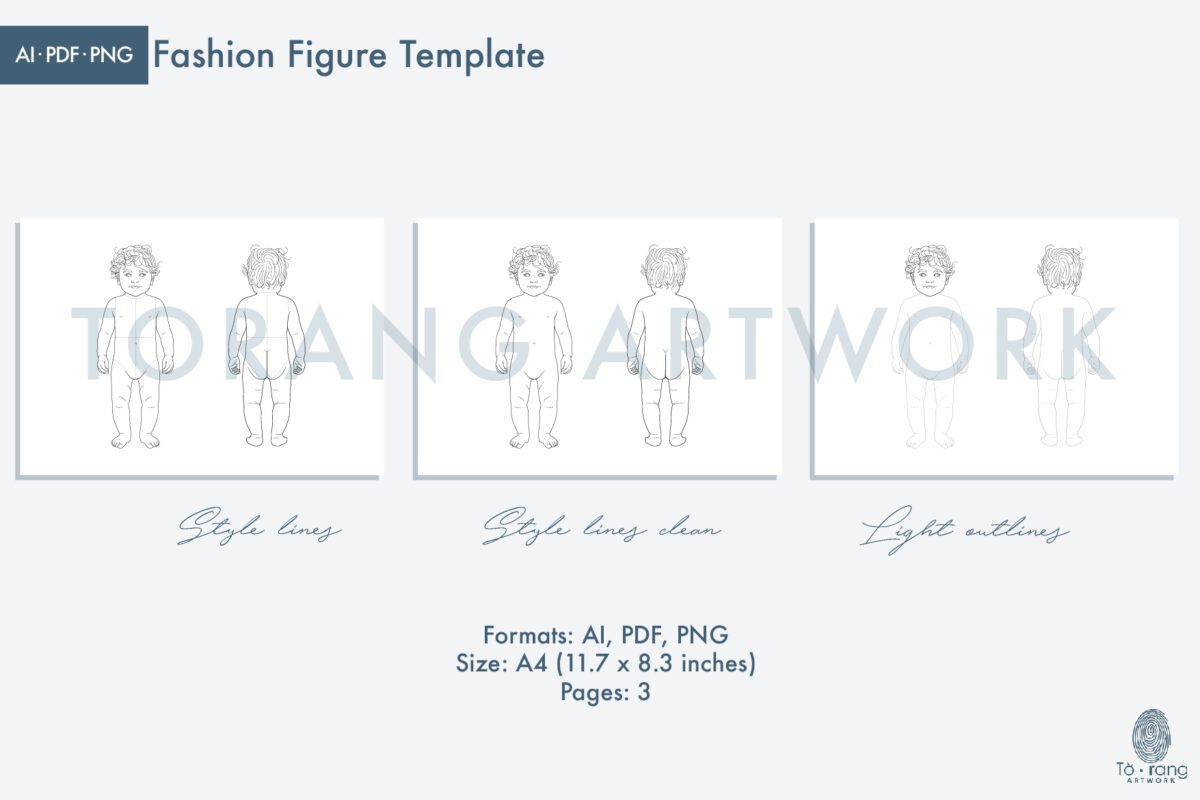 Baby Figure Vector Template, Front and Back Views - Image 3