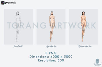 Fashion Figure Template, 10-Head Female Catwalk Pose, Pencil Sketch and Skin Tone PNGs for Procreate & Digital Fashion Illustration - Image 3